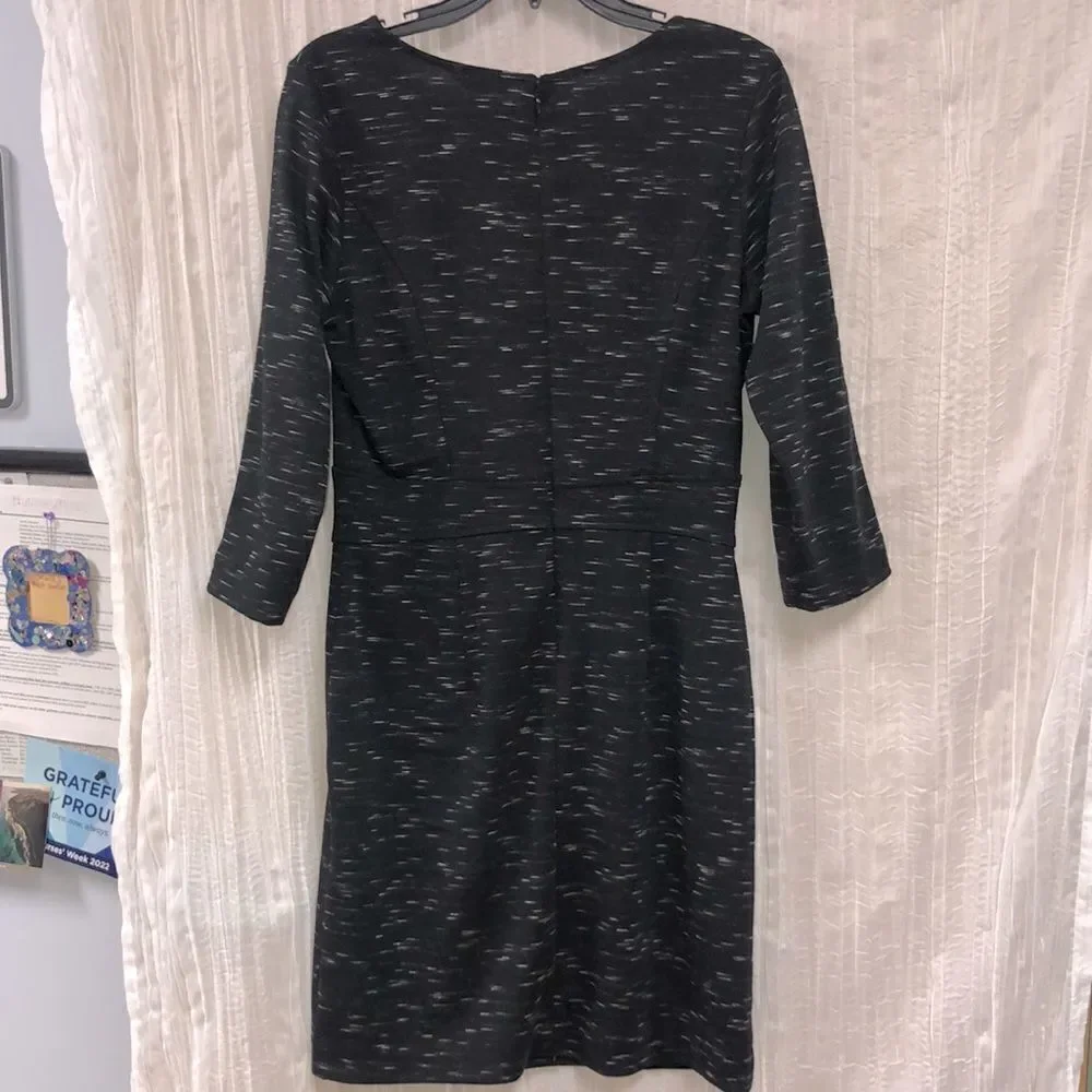 BR 8 Black Heather Knit Fitted Dress Quarter Sleeve Back Zip